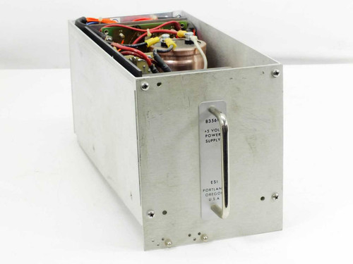 ESI 83561 +5 Volt Power Supply plug-in module — front panel label and pull handle visible, open-frame aluminum chassis with internal components