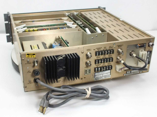 Scientific Atlanta 7500-02 Video Receiver rear panel view showing AC power supply Assy 229000, output connectors, and power cable