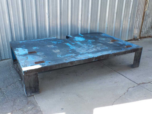 David A Shulda S-87-443 heavy-duty steel low platform table – full view showing blue-painted top surface and welded steel legs