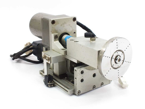 Tung Lee M315-402 gear motor assembly — right side view showing output shaft disc, linear rail, and motor cable connector