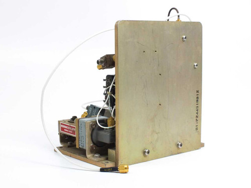 Avantek ATM-18033 RF microwave assembly left-side and rear view of brass chassis with mounted components and SMA port