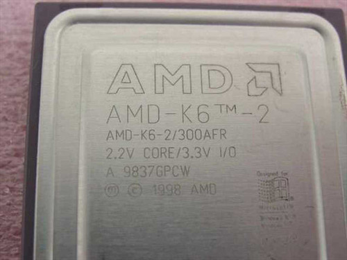 AMD K6-2/300AFR processor – bottom view showing gold pins intact