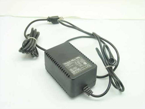 Welch Allyn 41202814-01 Class 2 AC Adapter – three-quarter view showing body, AC power cord, and 5-pin DIN output cable