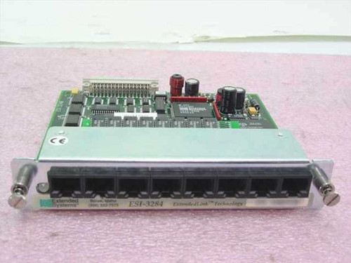 Extended Systems ESI-3284 ExtendedLink printer sharing module card — front view showing 8 RJ45 ports and PCB