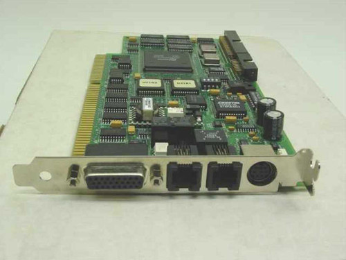 IBM MWave Objix 28.8 ISA modem card — angled front view showing bracket with DB-15, dual RJ-11, and PS/2 connectors
