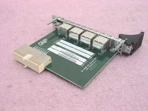 GNP 1-503285 AM cPCI Switch Board — rear/top view showing J2 connector, GNP label, board traces, and RJ-45 port array