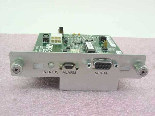 GNP Computers cPCI Alarm Card 1-503085 front panel showing STATUS indicator, ALARM DB9 port, and SERIAL DB9 port