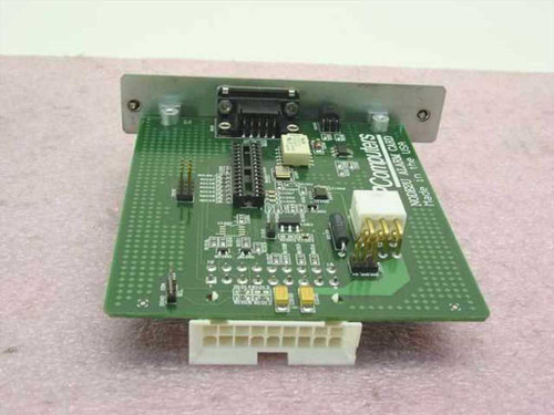 GNP Computers NODE2U Alarm Card 1-503012 — PCB top view showing Molex power connector, ICs, and rear DB9 port