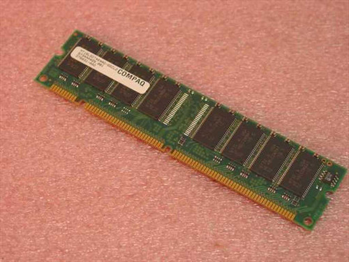 Compaq 278031-002 32MB SDRAM DIMM memory module – top side view showing Compaq-labeled chips on pink anti-static foam