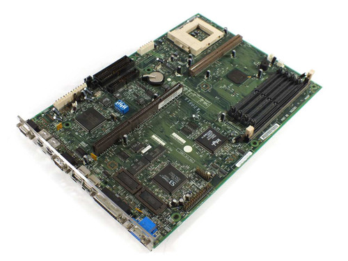 IBM 96G2681 Socket 7 System Board – angled top view showing full PCB layout with ISA slots, SIMM slots, Socket 7 CPU socket, and rear I/O bracket