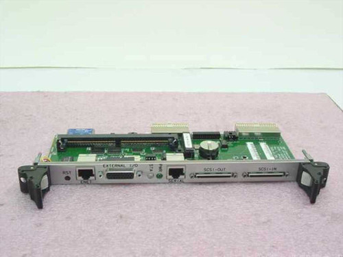 GNP Computers 1-502679 cPCI RTM Watchdog SCSI board front view showing SCSI-OUT, SCSI-IN, Serial, LAN connectors and RST button