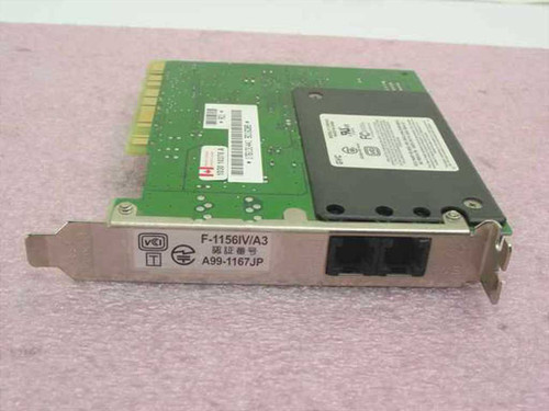 Sony VAIO F-1156IV/A3 PCI modem card front view showing RJ-11 port and bracket with regulatory markings