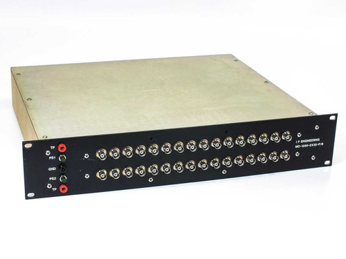 I.F. Engineering MC-1200-2X32-F/B-UG 32-port L-band distribution box – front panel with BNC connectors and PS1/PS2 indicators