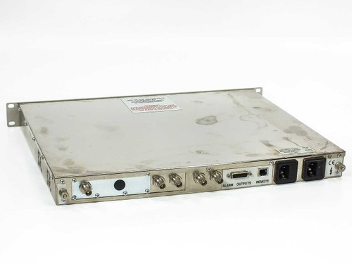ARG 2400-EQ390-BOM Distribution Amplifier — rear panel view showing BNC connectors, DB-15 OUTPUTS port, REMOTE connector, ALARM port, and dual IEC AC inlets