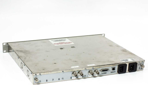 ARG 2400 Series G.703 Protection Switch rear panel showing BNC connectors, DB-15 alarms port, remote port, and dual IEC power inlets