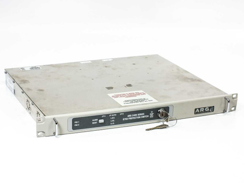 ARG 2400 Series G.703 DS3 Protection Switch front panel and top view with key inserted, 1U rackmount chassis
