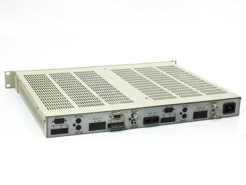 Wegener Communications 1851-01-0 Auxiliary Mainframe – rear panel angled view showing MPEG Data, RS-422, audio, and power connectors