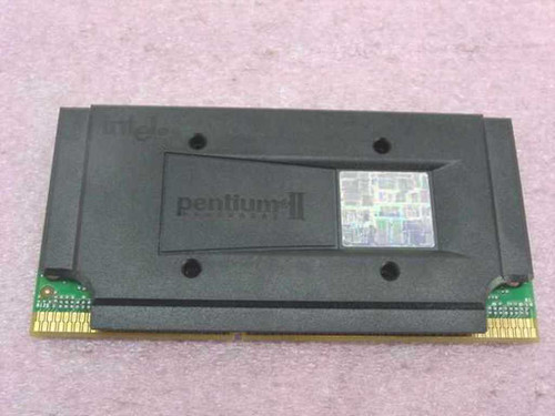 Intel Pentium II SL357 400MHz SECC2 processor front view showing black cartridge housing and Pentium II logo