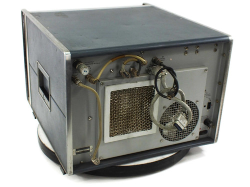 HP 8551A Spectrum Analyzer RF Section rear panel — showing fan, ventilation grille, and rear connector area with coaxial cables