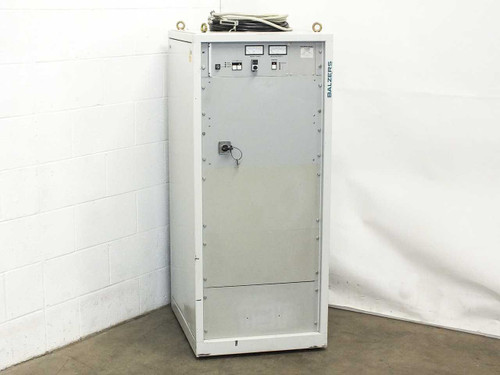 Balzers RFS 302 RF Power Supply – front view of full floor-standing white cabinet enclosure with Balzers nameplate and front panel controls at top
