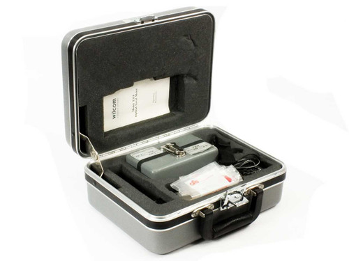 Wilcom T319 T355 meter set in open gray carrying case with foam inserts and documentation
