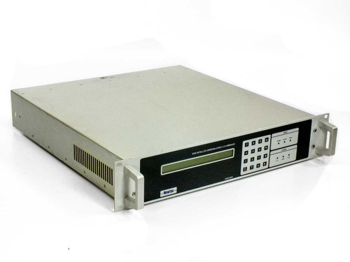 Newtec DVB-2063 NTC/2063/Lx satellite demodulator – front and right-side 3/4 view showing LCD display and keypad