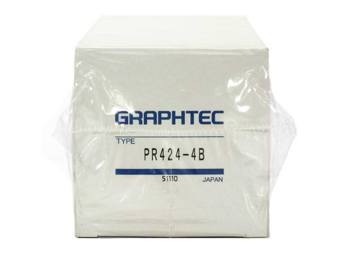 Graphtec PR424-4B chart recorder paper roll box — front angle view showing Graphtec logo, type designation PR424-4B, and Japan marking