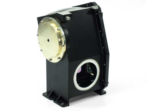 Hughes Elcan 900612-002 Prism Assembly – right side view showing label and square optical output aperture with white diffuser insert