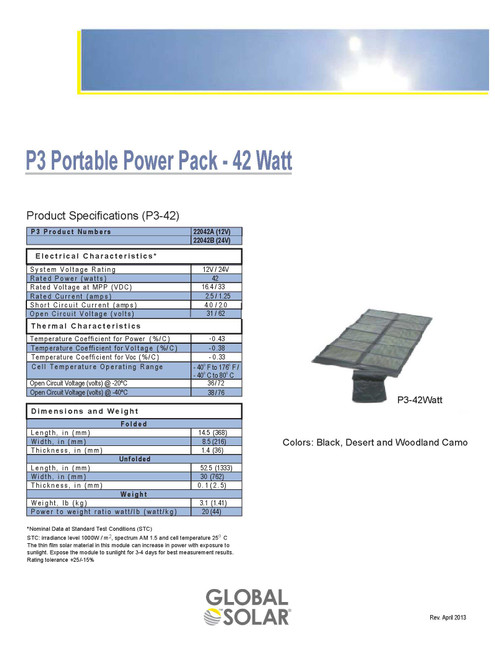 Global Solar 42W 24V Foldable CIGS Powerflex Military Desert Camo