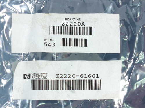 HP Hewlett-Packard product labels showing Z2220A product number, Option 543, and Z2220-61601 part number