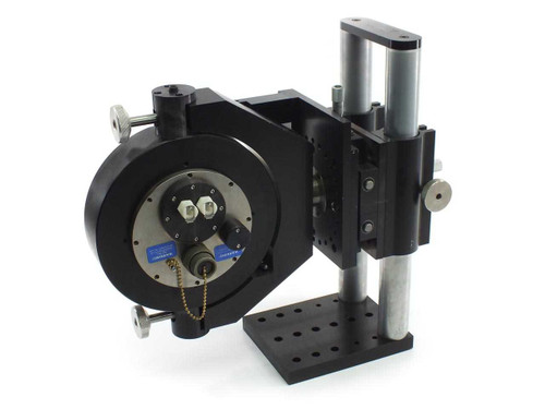 Newport 760 laser diode stand rear-left view showing Photometrics CH220 CCD sensor face, micrometer adjusters, and multi-pin connector assembly