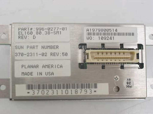 Sun 370-2311-02 LCD Adapter close-up of label and multi-pin connector showing Planar 996-0277-01 REV D and EL160.80.38-SM1 designation