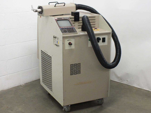 Temptronic TPO4010A Thermostream temperature forcing system – right-side front panel view showing CRT display, keypad controls, and flexible airstream hose