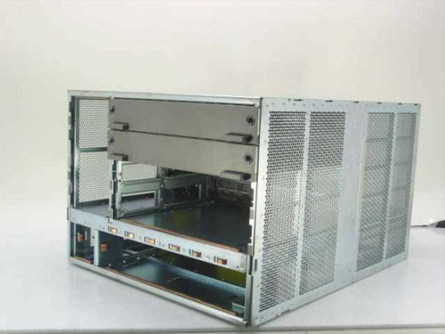 Sun Microsystems 270-4944-01 empty server chassis — rear three-quarter view showing open drive bays, empty card slots, and mesh enclosure panels