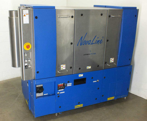Lambda Physik NovaLine K2020B excimer laser system – front panel view showing blue enclosure, NovaLine branding, emergency stop, and lower control panel