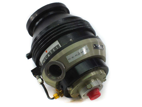 Alcatel 5402 CP Ceramic Turbomolecular High Vacuum Pump – front and side view showing Alcatel and Ceramic labels on housing