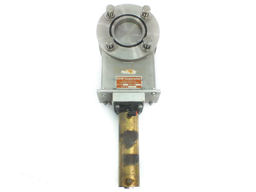 GNB Corporation G3PSO pneumatic vacuum gate valve – front view showing 3-inch opening, stainless steel body, and brass pneumatic actuator cylinder