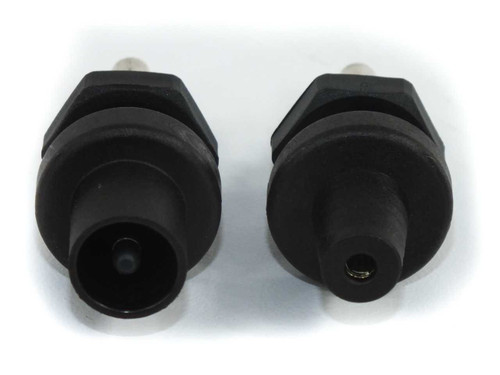 Multi-Contact MC3 PV-ADBP female (left) and male (right) panel mount connectors side by side, showing socket and pin faces