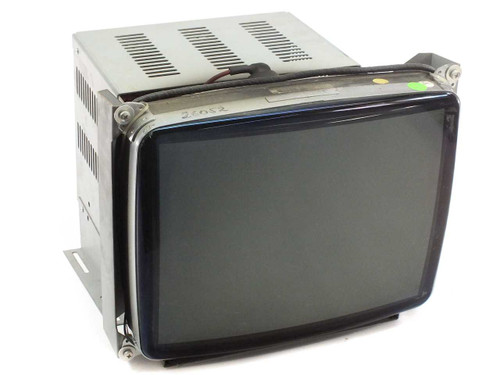 Lucius & Baer CC15V-NET industrial CRT monitor three-quarter front view with metal enclosure and mounting flanges visible
