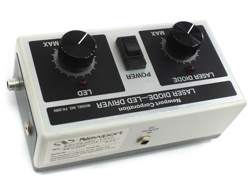 Newport FK-DRV Laser Diode LED Driver – rear/bottom angled view showing Newport label with November 1992 manufacture date and DC Power In barrel jack