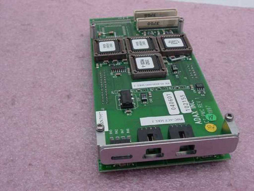 Adax PMC-ACT MRL 5 93-8040 PMC telecom card — angled top view showing multiple ICs and front-panel connectors