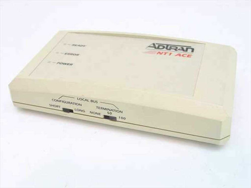 Adtran NT1 ACE ISDN BRI Network Termination Unit — front/top angled view showing READY, ERROR, POWER LEDs and local bus configuration and termination DIP switches