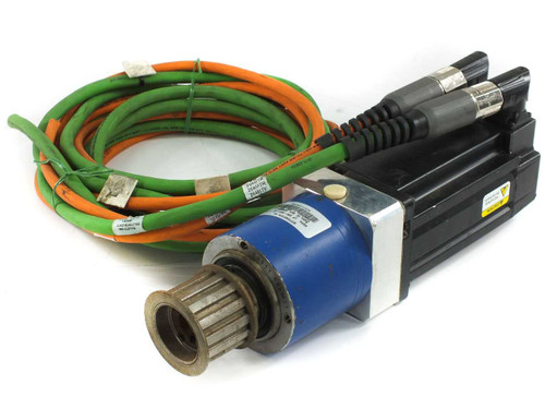 Allen-Bradley MPL-B330P-HK72AA servo motor with Wittenstein Alpha gear reducer and servo cables — full assembly front view