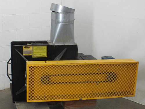 Chicago Blower Size 9 industrial blower front view showing yellow expanded-metal inlet guard and galvanized duct outlet transition on top