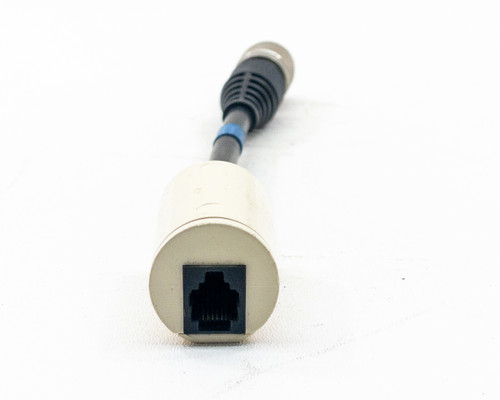 Close-up front view of RJ45 female port on Startek twinaxial cable housing