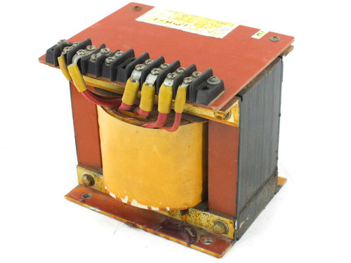 Industrial open core laminated power transformer 130434-2 – rear three-quarter view showing multiple tapped screw terminals and laminated core construction