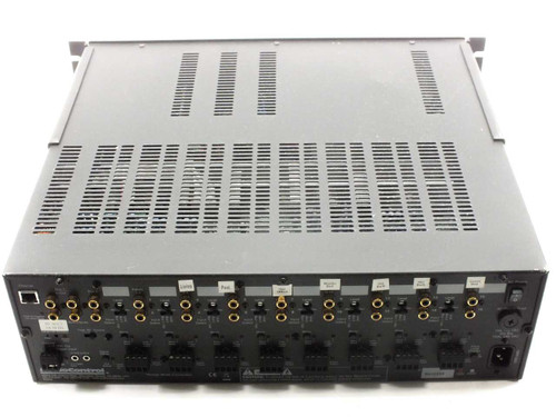 AudioControl D4400 Director rear panel view — showing rows of gold RCA input connectors, speaker terminal blocks, Ethernet port, and IEC power inlet