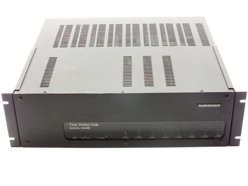 AudioControl D4400 Director 16-Channel Network Power Amplifier — front panel view, brushed black 3U rackmount chassis with 'The Director Model D4400' nameplate and row of indicator LEDs