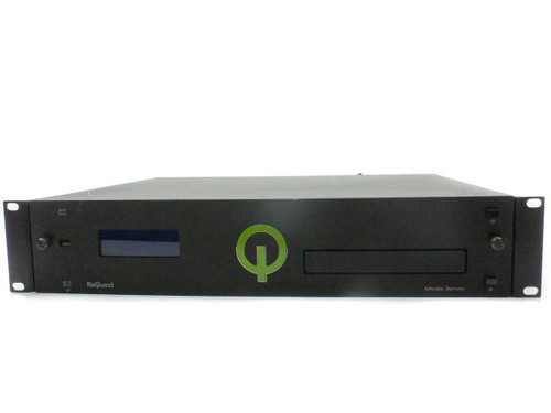 ReQuest F2 Media Server – front panel straight-on view showing LCD display and optical drive bay