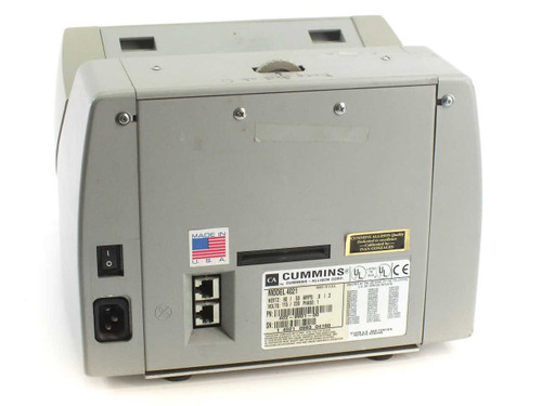 Cummins Allison JetCount 4021 – rear panel showing power switch, IEC inlet, two RJ ports, and rating label